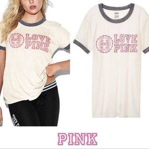 Victoria's Secret PINK Women's Knit Ringer T-Shirt White Size M Casual​